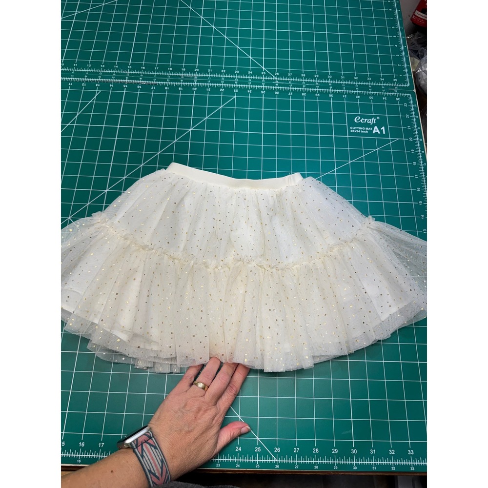 Old Navy Girls 3T Ivory Gold Glitter Polka Dot Tiered Tulle Tutu Skirt 3U18